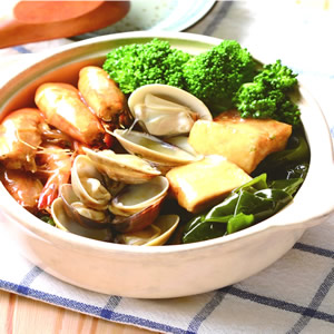 海帶鮮蝦豆腐煲::食譜